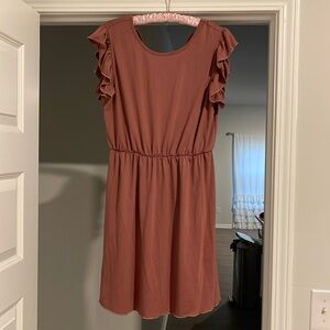 Brown ruffle sleeve dress